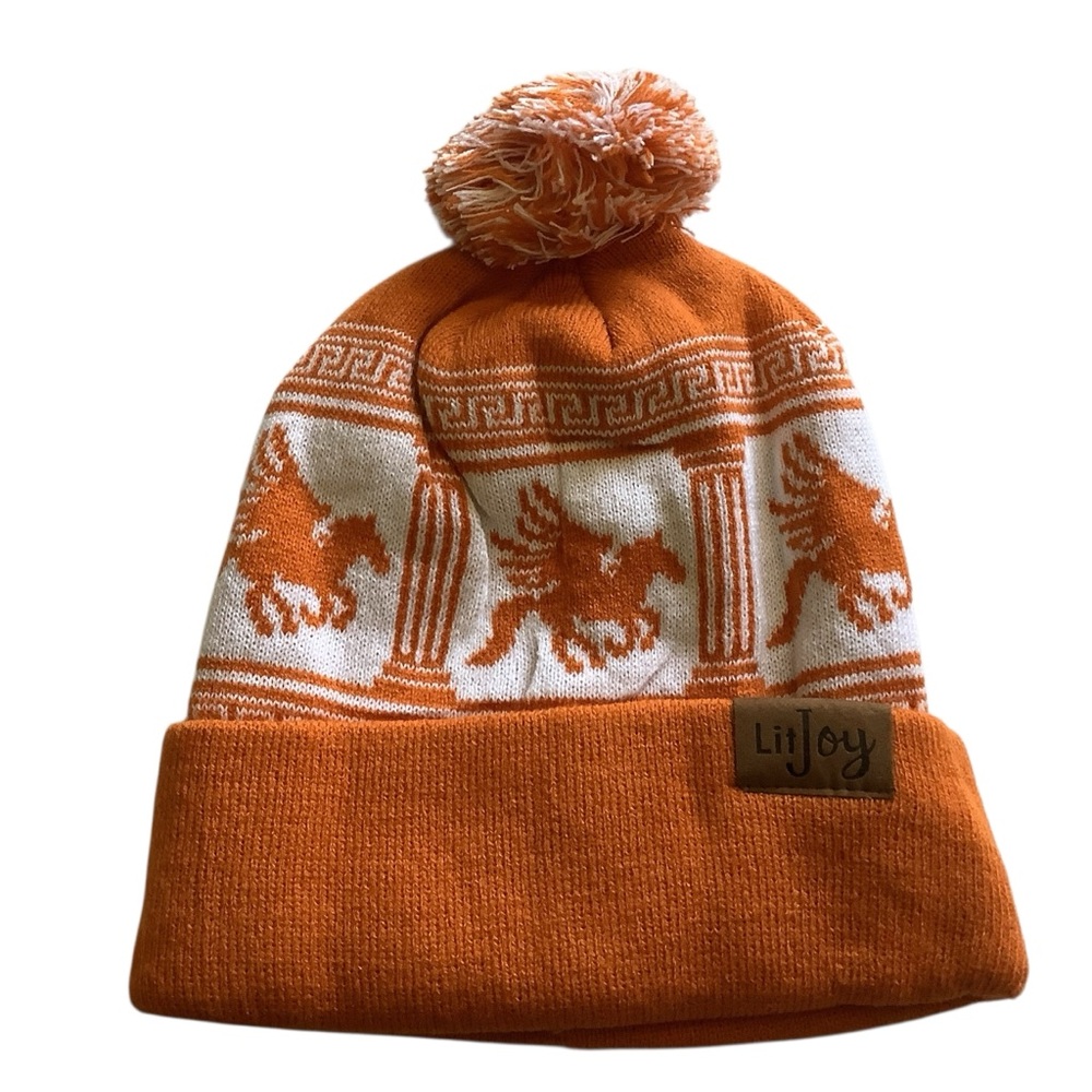 LitJoy Orange White Greek Mythology Pegasus Beanie with Pom Pom New